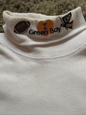 Christopher & Banks White Turtleneck with Gold & Black Football Motif